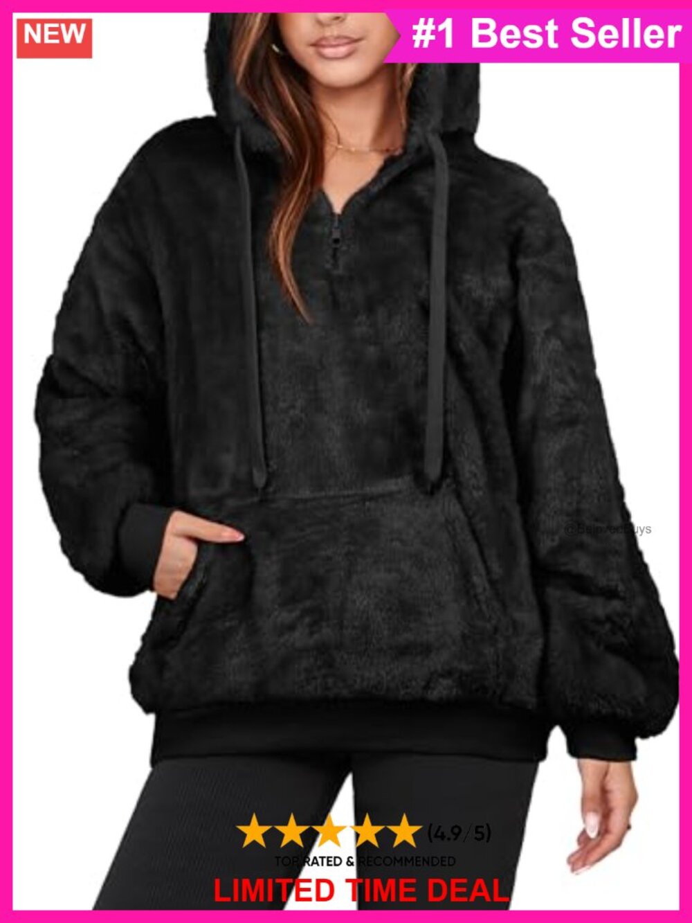 Sherpa Fleece Hoodie Oversized Pullover Sweatshirt 1/4 Zip Women